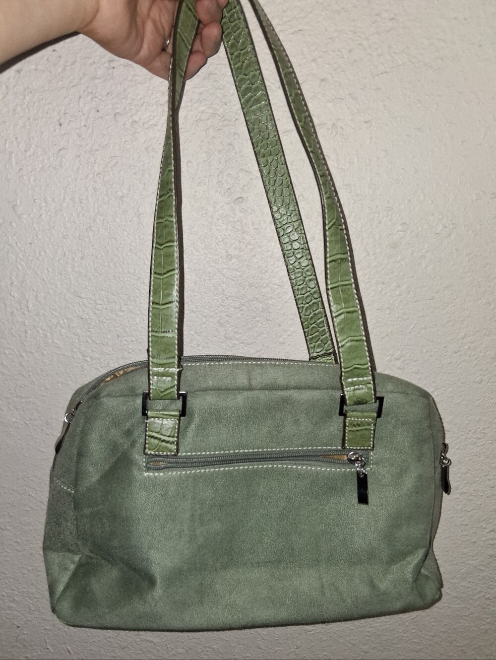 Green Faux Suede Shoulder Bag - Picture 3 of 7